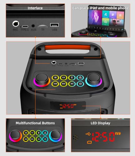 Karaoke Machine Portable Outdoor Speaker with 2 Wireless Microphones