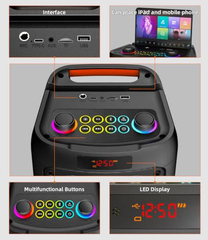 Karaoke Machine Portable Outdoor Speaker with 2 Wireless Microphones