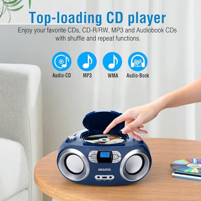 MEGATEK Portable CD Player Boombox with Bluetooth & FM Radio – Blue Jay | USB Playback, Clear Stereo Sound, AUX Input, Headphone Jack, CD-R/RW & MP3-CD Support, LCD Display, AC/Battery Powered - color: Blue Jay