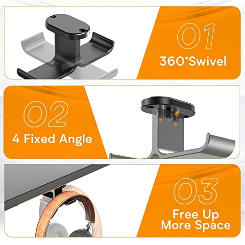 Headphone Stand Headphone Hanger Stand Under Desk Hook 360° Rotation Ball Plunger Hanger Aluminum Stick-On Adhesive Dual Headsets Holder Mount PC Gaming Accessories Headset Holder