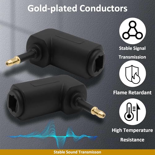 3.5mm Mini Toslink Adapter Digital Fiber Optical Audio Connector | Digital Fiber Optical Female to 90 Degree 3.5mm Jack Right Angle Male,for TV Sound Bar Home Theater,4pcs