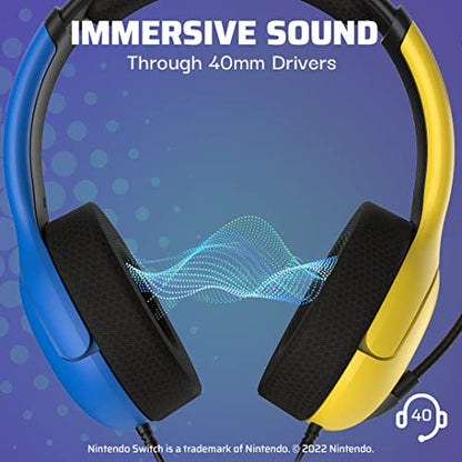 PDP Gaming LVL40 Stereo Headset with Mic for Nintendo Switch/Lite/OLED/PC - Noise Cancelling Microphone, Lightweight, Soft Comfort On Ear Headphones (Fortnite Wildcat Yellow & Blue)