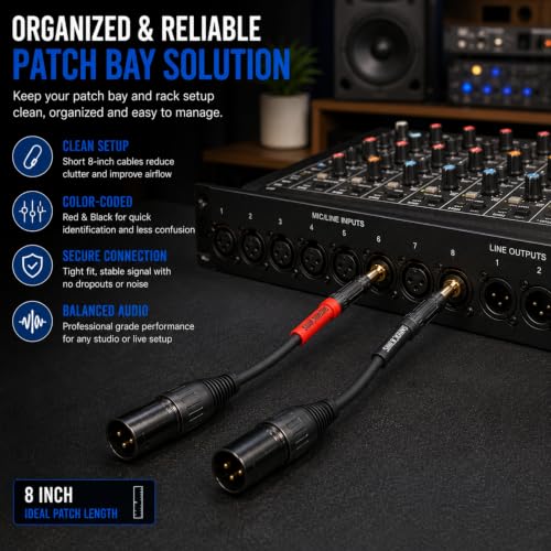 Sam&Johnny XLR to 1/4 Balanced Cable 2-Pack 1FT, Gold Plated TRS Male to XLR Male Patch Cable for Audio Interface, Studio Monitor, Mixer, Amplifier