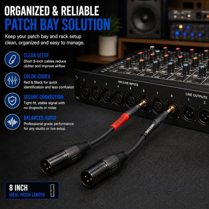 Sam&Johnny XLR to 1/4 Balanced Cable 2-Pack 1FT, Gold Plated TRS Male to XLR Male Patch Cable for Audio Interface, Studio Monitor, Mixer, Amplifier