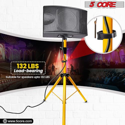 5 Core Speaker Stand Pair Universal Mount Steel Construction 132 Lb Capacity Stable Tripod w/Adjustable Height 72” w 35mm Compatible Insert Metal Safety Pin Included Bag - color: Yellow