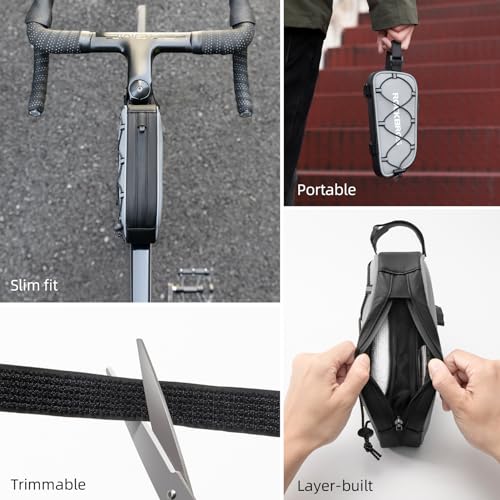 ROCKBROS Top Tube Bike Bag Water-Resistant 0.9L Narrow Slim High Reflective | 1.9in Width No Knee Rub, All-Over Reflective, Polyester Water-Resistant,Fits Phone, Wallet, Short Rides Commuting - color: STYLE 3