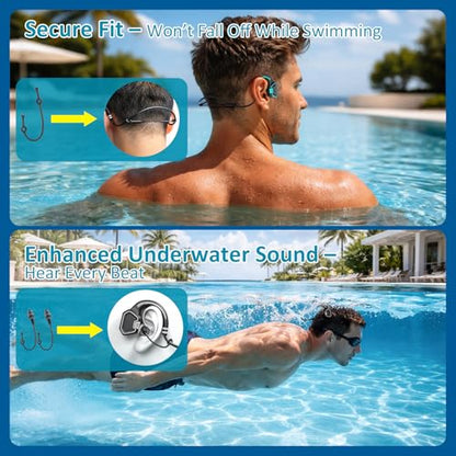 Bone Conduction Swimming Headphones, IP68 Waterproof Open-Ear Bluetooth 5.3 with 32GB MP3 Player - color: Orange