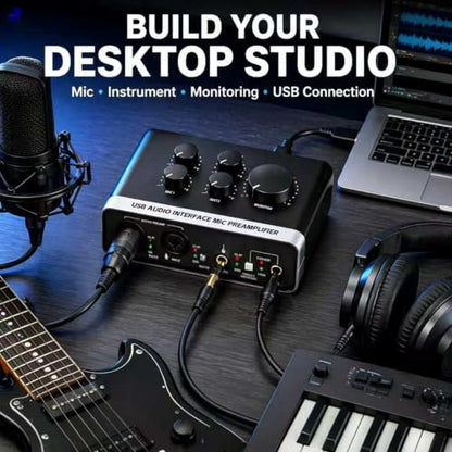 USB Audio Interface, 48V Phantom Power & XLR/TRS Combo Input, Computer Recording with Direct Monitor & Echo Knob, 16bit/48kHz, Plug & Play USB C for PC/Mac/iOS, for Guitar, Vocal, Karaoke – RXSKERTL