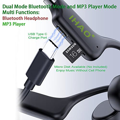 IHAO True Bone Conduction Headphones Open Ear Headset Able to be a MP3 Player with Micro Disk Stereo Bluetooth Earphone for Driving Bicycling Running Skiing - color: X9 Bone Conduction Black