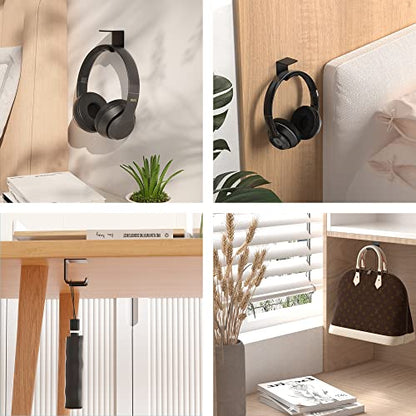 HomeMount Under Desk Headphone Hanger, Adhesive Hook, Black 2 Pack - color: Black-2P