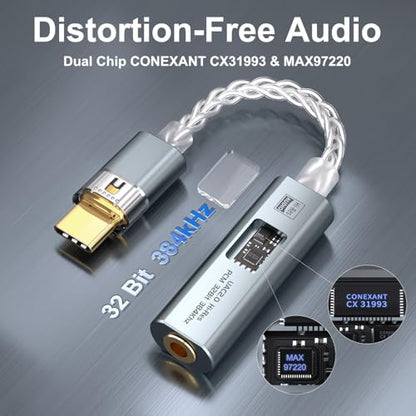 Vcddom USB C to 3.5mm Audio Adapter with Dual Chip CX31993 MAX97220 DAC & HiFi Headphone Amplifier, Type C to Amp Headphones Aux with USB-A Adapter for iPhone 17/16, Android, PC, Mac, iPad, PS5