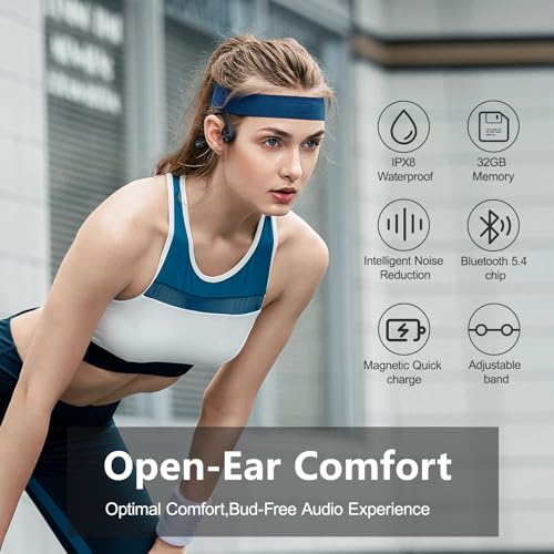 Bone Conduction Headphones for Swimming, Waterproof Swimming Headphones | IPX8 Waterproof Earbuds for Swimming, Open Ear Earbuds With 32GB MP3 Mode,8H Playtime Bluetooth 5.4 for Running