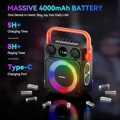 SANSUI D70 Karaoke Machine, Portable Bluetooth 5.1 Speaker with 2 Wireless Mics, PA System with Pitch Correction & Echo for Adults & Kids, Supports TWS/TF/USB/AUX/Live Home Party - size: D70-2 Mic