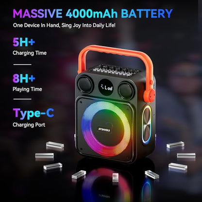 SANSUI D70 Karaoke Machine, Portable Bluetooth 5.1 Speaker with 2 Wireless Mics, PA System with Pitch Correction & Echo for Adults & Kids, Supports TWS/TF/USB/AUX/Live Home Party - size: D70-2 Mic