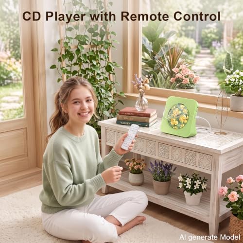 Gueray Portable CD Player with Bluetooth, CD Player with Speaker for Home | Plug-in desktop use,2-way Bluetooth mode, 3W speakers, FM radio, sleep timer, A-B repeat,USB/AUX - color: Green