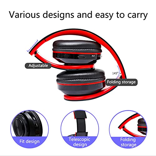 Wireless Bluetooth Headphones with Colorful LED Lights, Black Red | HiFi Stereo Sound,Light Weight,Foldable,Colorful Backlit,Rechageable,Over Ear Headset for PC/Travel/Class/Office/Kids/Adult - color: Black