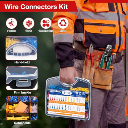 1150Pcs Wire Connectors Kit, Insulated Electrical Terminals with Crimping Tool, Ring Butt Spade Fork Terminal Connectors Assortment for Automotive Wiring Home Electrical Repairs