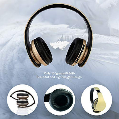 PowerLocus Wireless Bluetooth Over-Ear Stereo Foldable Headphones, Wired Headsets Rechargeable with Built-in Microphone for iPhone, Samsung, LG, iPad (Gold) - color: Gold