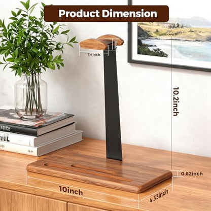 Walnut Headset Stand for Desk with Phone Holder | Headphone Stand Headphone Holder (Natural Wood)