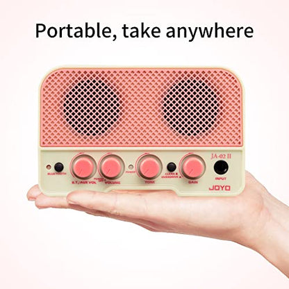 JOYO 5W Small Guitar Amp Portable Electric Guitar Practice Amplifier with Bluetooth 5.0, Clean/Overdrive Channels, Rechargeable Battery, AUX & Headphone Out (JA-02 II Pink) - color: Pink