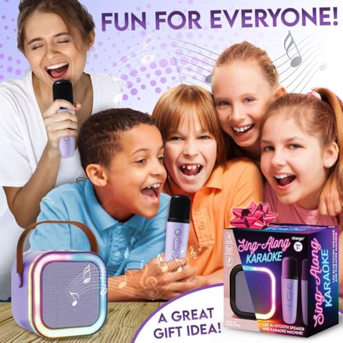 Karaoke Machine for Kids Adults, Portable Mini Bluetooth Speaker with 2 Wireless Microphones, LED Lights, Singing System for Family Home Party, Voice Changer, Boys Girls Karaoke Machine with Speaker - color: Purple