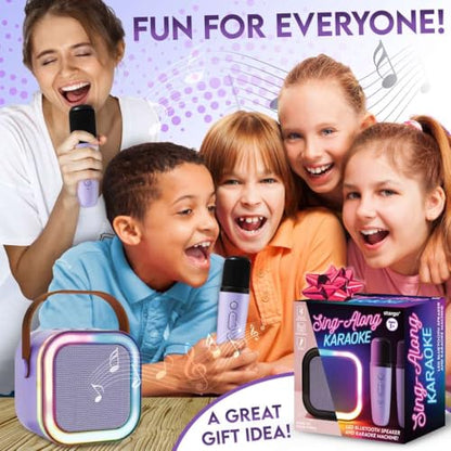 Karaoke Machine for Kids Adults, Portable Mini Bluetooth Speaker with 2 Wireless Microphones, LED Lights, Singing System for Family Home Party, Voice Changer, Boys Girls Karaoke Machine with Speaker - color: Purple