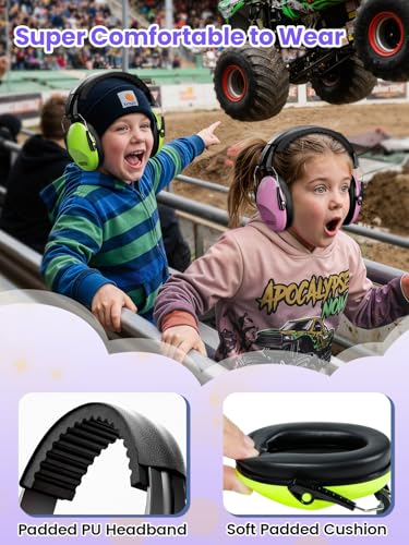 Dr.meter EM100 Kids Ear Protection Ear Muffs, Kids Noise Reduction Earmuffs | 27.4dB Noise Cancelling Headphones for Kids Adults, Adultsin Sensory Monster Jam Concerts Fireworks Study Airplane Reading - color: Pink+green