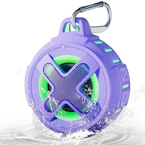 XLeader X8(2 Gen) Upgraded, Bluetooth Shower Speaker, Certified IP67 Waterproof, Small Wireless, Silicone Case, 10W Pro Sound&Deep Bass, 24Hrs Playtime, with Portable Clip, for Beach Kayak Gift Purple - color: D-Purple