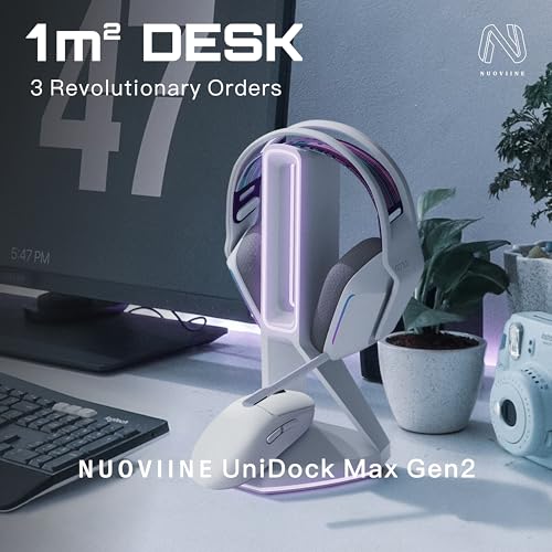 RGB Gaming Headset Stand， for Logitech G502/G502X Lightspeed Wireless Mouse Charging Dock, Compatible with DeathAdder v2 pro Mouse, Desktop Gamer's Accessories（Headset and Mouse not Included） (White) - color: White