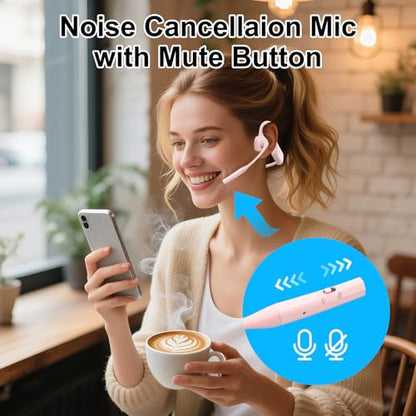 Open Ear Bluetooth Headphones (Pink) | Bluetooth Headphones with Noise Cancelling Mic , Wireless Headset with Mic for Work, Workout, Driving, Call - color: Pink