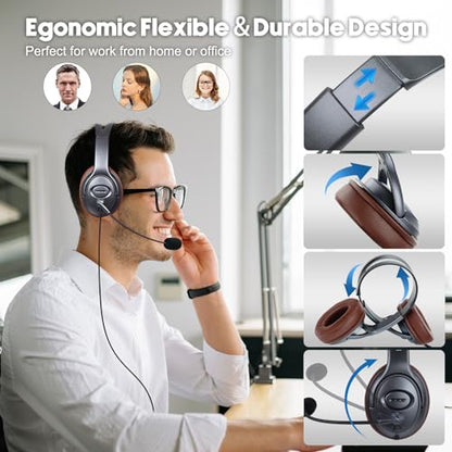 Noise Canceling USB Headphones with Microphone & in-Line Controls for Dragon Dictation, Over Ear PC Headphones for Office Work from Home Skype Teams Zoom Meeting WebEx Softphone - color: PB-806DUC