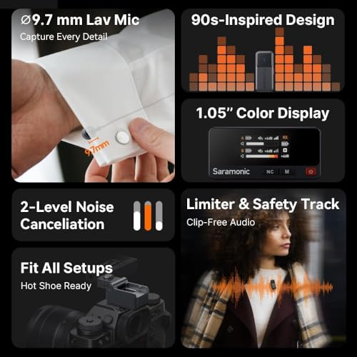 Saramonic Air Wireless Microphone for iPhone/Camera/Android, 11g Ultralight, 48kHz/24-bit,120dB Max SPL, 2 Lavalier Microphones, 300m Range, Noise Cancelling, Vlog, Streaming - color: Combo (USB C+Lightning RX+Lavalier Microphone)