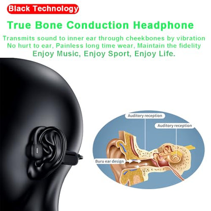 Swimming Headphones Bone Conduction Open Ear Headset MP3 Player Built-in 32G Memory IP68 Underwater Waterproof Stereo Bluetooth Earphone LED Screen for Driving Bicycling Running Skiing-CS05 Black - color: Swim Headphone CS05 Black