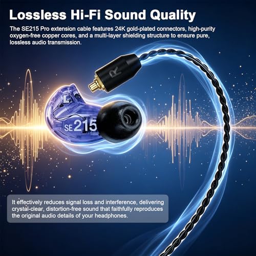 SE215 Cable Compatible with Shure SE215, SE215 Pro, SE315, SE425, SE425 Pro, SE535, SE846, UE900 Earbuds, MMCX to 3.5mm Cable for PS4, PS5, Tablets, Laptops, Smartphones (No Mic)