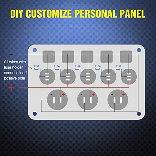 Nilight 5 Gang Multi-Function Rocker Switch Panel On Off SPST Toggle | 12V 12V/20A 24V/10A Dual USB Charger LED Voltmeter Cigarette Lighter for LED Light Bar Rear Rock Lights Trucks RV Boats 4X4 Blue - color: Blue
