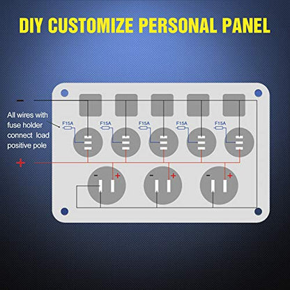 Nilight 5 Gang Multi-Function Rocker Switch Panel On Off SPST Toggle | 12V 12V/20A 24V/10A Dual USB Charger LED Voltmeter Cigarette Lighter for LED Light Bar Rear Rock Lights Trucks RV Boats 4X4 Blue - color: Blue