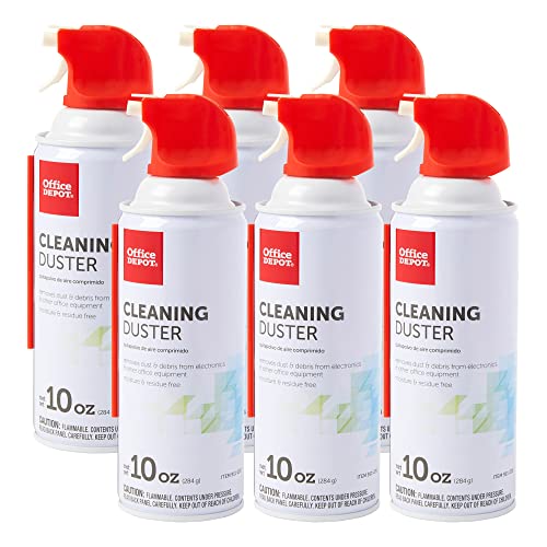 Office Depot Cleaning Duster, 10 Oz Compressed Canned Air for Electronics, Keyboard Cleaner for Computer, Laptop, PC, Printer, Office Equipment, Moisture-Free, Pack of 6 - size: 6