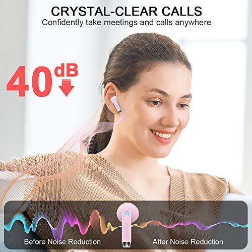 Wireless Earbuds, Bluetooth Headphones, Stereo Bass Ear Buds with ENC Noise Cancelling Mics,42H Bluetooth Earbuds with LED Display Charging Case, IP7 Waterproof Earphones for Android iOS/Light pink - color: Light pink