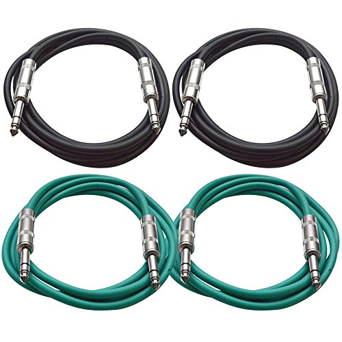 Seismic Audio - SATRX-2-4 Pack of 2' 1/4" TRS to 1/4" TRS Patch Cables - Balanced - 2 Foot Patch Cord - Black and Green - color: Black and Green