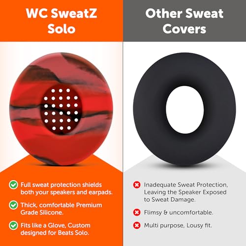 WC SweatZ Solo - Patented Earpad Sweat Covers for Beats Solo 4 & 3, Made by Wicked Cushions | Sweatproof & Machine Washable | Lava - color: Lava