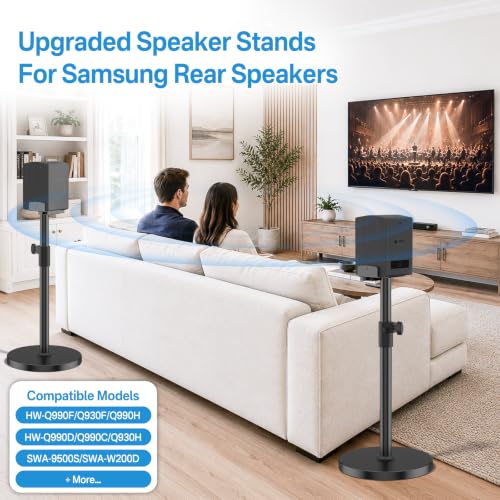Heavy Duty Speaker Stand Pair for Samsung Q990H/Q990F/Q930F/Q990D/SWA-9500S | For Width 5"–11" Samsung Speaker Stands, Tool-Free Height Extend 33.5"–40.5", Adjustable Dual Side Clamp, Built-in Cable Mgmt - style: Speaker Floor Stand