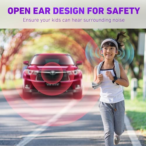 Mehomeli Kids Headphones, Bluetooth 5.2 Air Conduction Open Ear Headphones | 85dB Volume Limiting, Stereo Sound with Mic, IPX5 Waterproof, 20H Playtime, Perfect for School and Outdoor Activities-Purple - color: Purple