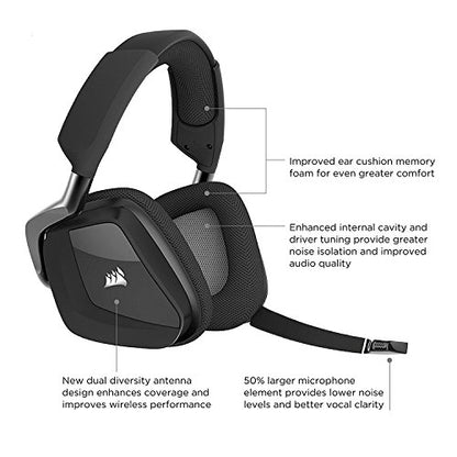 CORSAIR Void PRO RGB Wireless Gaming Headset - Dolby 7.1 Surround Sound Headphones for PC - Discord Certified - 50mm Drivers - Carbon