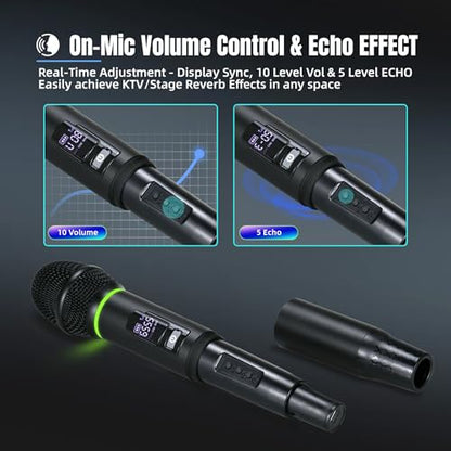 Wireless Karaoke Microphone with RGB LED, 2-Pack