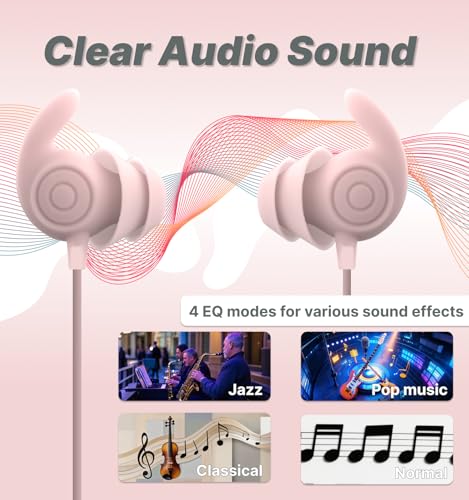 Hmusic Bluetooth Sleep Earbuds for Side Sleepers, Soft Silicone | 30dB Noise Isolation, Built-in White Noise & Mic, 12-Hour Battery, Flat Sleep Headphones for Snoring, Traveling (Pink) - color: Pink