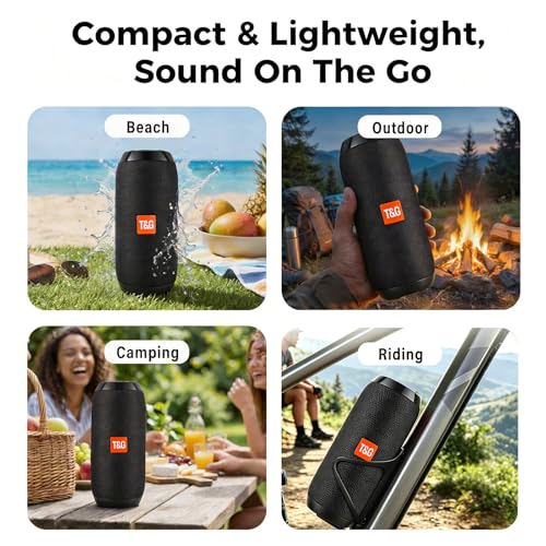 T&G TG Portable Bluetooth Speaker, IPX4 Waterproof Wireless Speaker,Black - color: Black