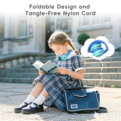 Candy Bila Wired Kids Headphones for School, Over-Ear for Boys Girls | Volume Limiter 85/94dB, HD Stereo Sound, Microphone and Wired Control, Foldable Design, Gradient Blue - color: Gradient Blue