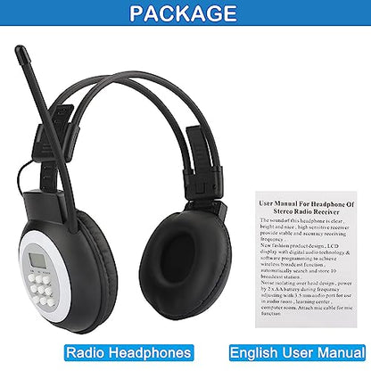 ZHIWHIS FM Portable Radio, Stereo Headsetwith LCD,Over Ear Foldable, Pocket Walkmen Conference Receiver, Small Wireless/Wired Headphones Operated by 2 AA Batteries for Walking/Running ZWS-308