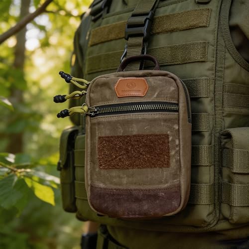Roaring Fire Smolder Tactical EDC Organizer Pouch,Waxed Canvas Tool Bag | MOLLE Utility Pouch，With Brass YKK Zippers & Hook and Loop Patch Panel for EDC Carry, Range, Camping, Hiking & Travel