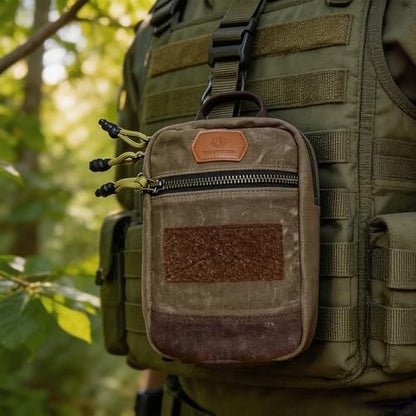 Roaring Fire Smolder Tactical EDC Organizer Pouch,Waxed Canvas Tool Bag | MOLLE Utility Pouch，With Brass YKK Zippers & Hook and Loop Patch Panel for EDC Carry, Range, Camping, Hiking & Travel
